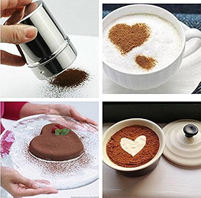 2 Pack Stainless Steel Chocolate Shaker with Lid Sugar Powder Cocoa Flour Coffee Sifter Spice Dispenser Kitchen Tools