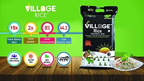 Image of Village Rice Highest Soluble High Dietary Fiber Rice with High Protein, Low Glycemic Index (GI) - 2Kg, Pack of 1 Kg X 2 (2KG)