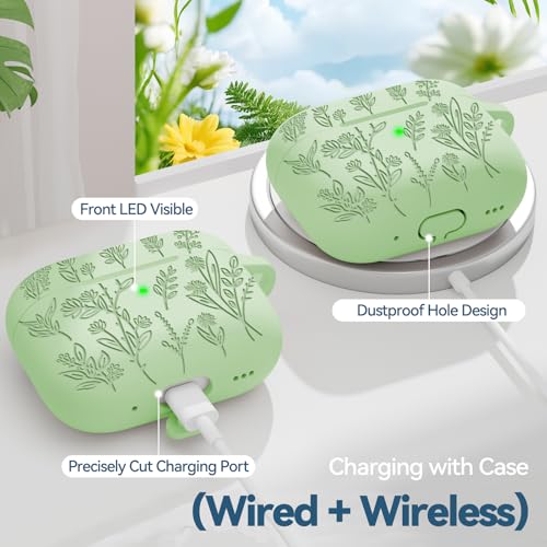 Image of for AirPods Pro 2 Case with Magnetic Lid, Ekoonpft Flower Engraved Silicone Case for Apple AirPods Pro 2nd /1st Generation (2023 /2022 /2019) Cover with Cleaning Kit & Keychain