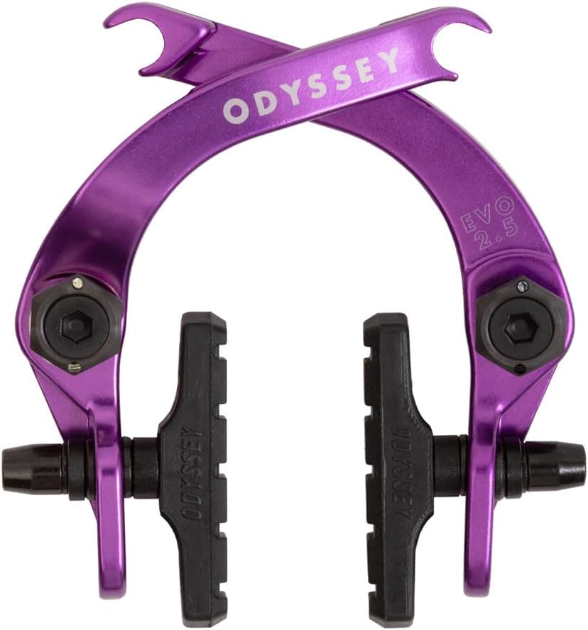 Odyssey Evolver 2.5 U-Brake Set with Anodized Purple Calipers, Mono Lever & Linear Cable - Compatible with 2.5" Tires, Durable Engineering, Lightweight Aluminum Components, Versatile Front or Rear MTB