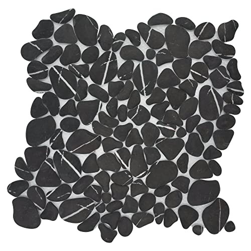 Sunwings Pebble Tile for Shower Floor Border Kitchen Bathroom Backsplash. Marble Stone Looks Wall and Floor Tile, 10 Sheets, Black marquina. Sunwings Pebble Tile for Shower Floor Border Kitchen Bathroom Backsplash. Marble Stone Looks Wall and Floor Tile, 10 Sheets, Black marquina.