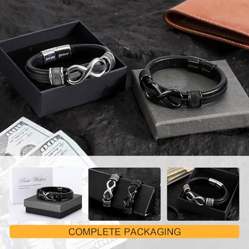 HSM Stylish Mens Bracelet with Engraved 'Love You Forever' – Premium Leather Bracelet for Men – Durable & Comfortable Wristband for Husband, Boyfriend2