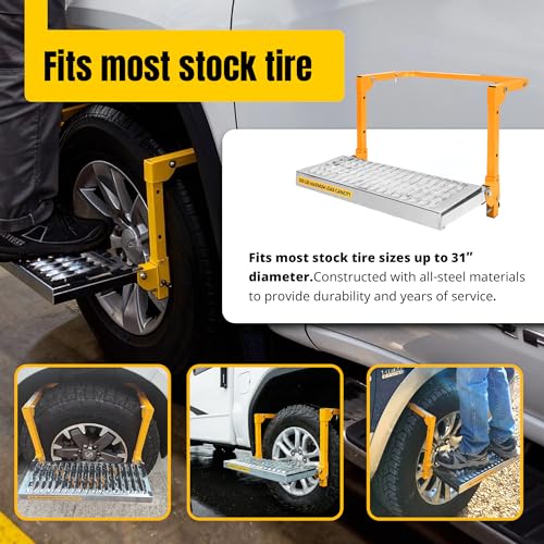 Image of MAXXHAUL 50694 21-1 /2 inch x 7.3 inch Adjustable Truck Tire Service Step with Non-Slip Platform Foldable 300-lb Capacity - Fits up to 31 inch Tire Diameter