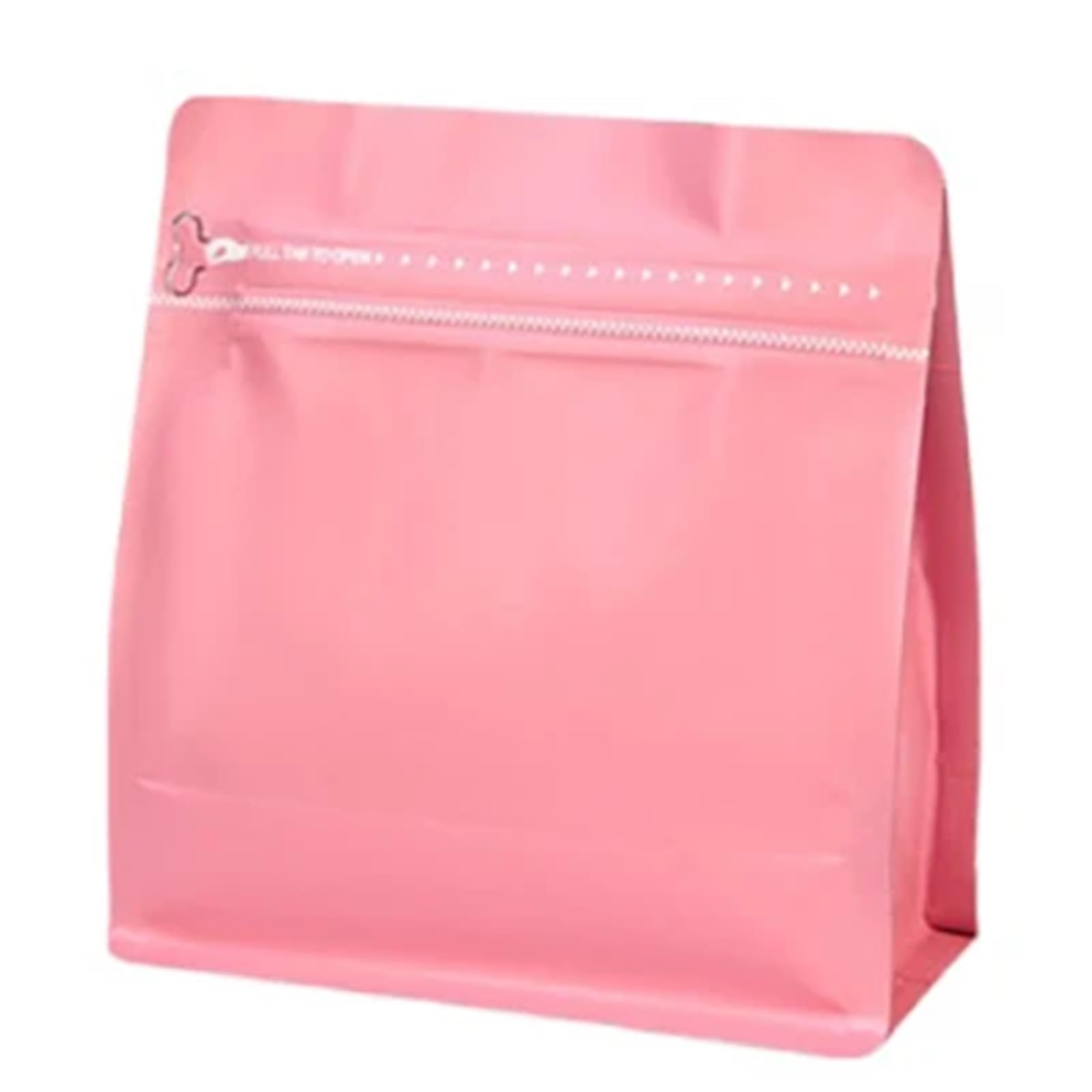 Coffee Bags With Valve 50pcs Heat Sealable Matt Mylar Aluminum Foil Pouches Flat Bottom Ziplock Tea Ground Coffee Valve Packaging Bag(Pink,With valve 250g)