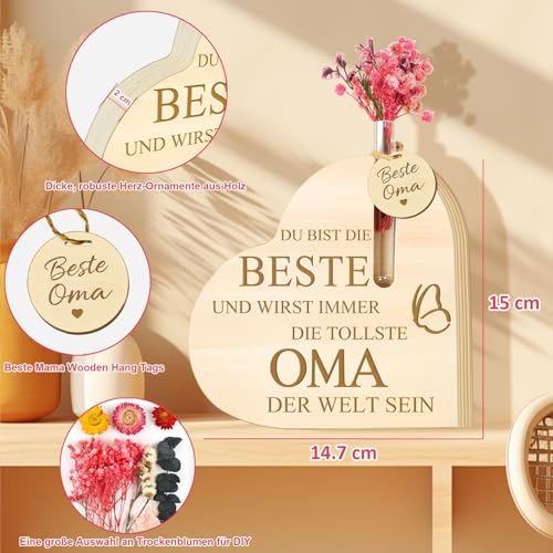 Beste Oma Geschenk Mutter Geschenke Geburtstag Holzherz mit Ewige Blumen, Coole Muttertagsgeschenke Geburtstagsgeschenk für Oma Geschenk Weihnachten