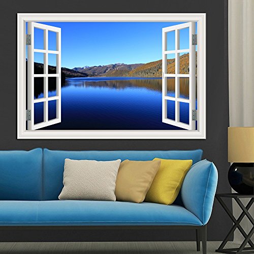 Alexart 3D Window Scenery Blue Lake Wall Sticker Decal Home Decor Mural Art Wallpaper 24"X36" #TOP2