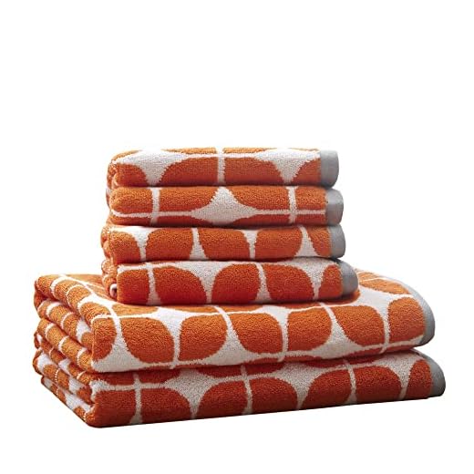 Intelligent Design Lita Cotton Bathroom Towels , Jacquard Highly Absorbent Bath Towel Set , 6-Piece Include 2 Bath Towels & 4 Hand Towels , Orange Grey