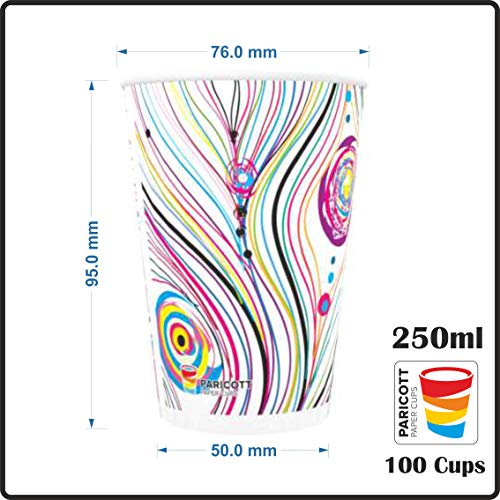 Image of PARICOTT 250ml - 100 Cups | Morpankh Printed Paper Cups | Eco-Friendly Disposable Glasses for Cold Drinks, Juice, Water, Cocktail - Ideal for Parties, Events, Travel, Use & Throw