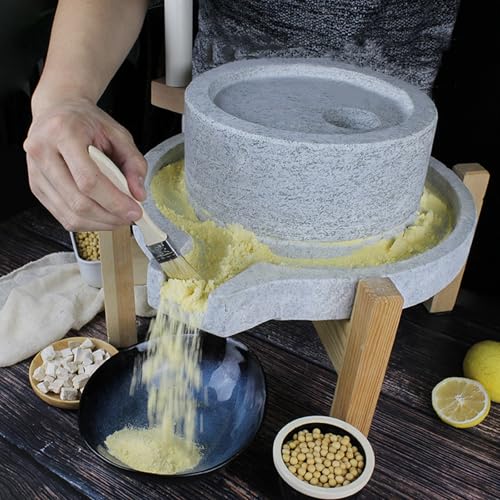 Molinillo de piedra hecho a mano, versátil para granos, frijoles, especias, marco de madera fácil de limpiar, manivela, ideal para cocinar en casa y producción de polvo fresco