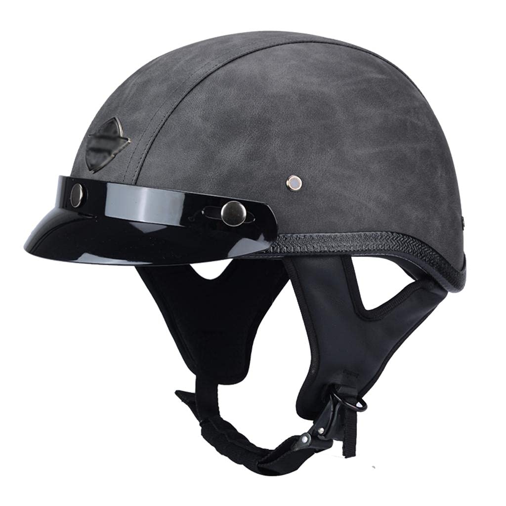 Open Face Motorcycle Helmet withSun visor, German style Retro Leather Half Helmets for men and women Riding Helmet Moped Electric Bike Helmet Cruiser Chopper DOT Certified,F-M