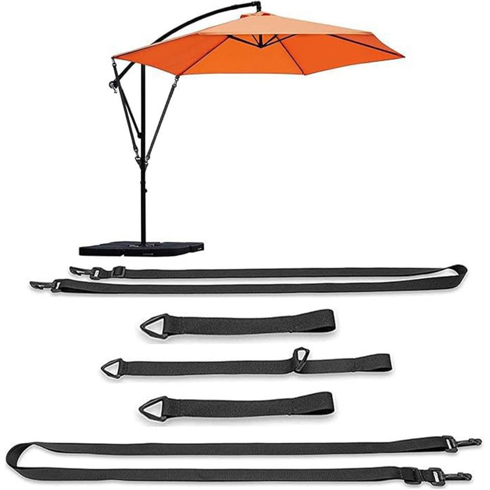YKNIUFLY 5 Pezzi Cintura di Sicurezza per Ombrelloni, Cinghie Protezione Vento per Ombrellone, con Agganciare Resistente, Cinture Regolabili Universali per Terrazza, Giardino o Spiaggia - Nero