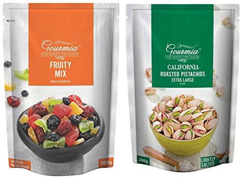 Image of Gourmia California Roasted Pistachios Extra Large Lightly Salted 200g & Fruity Mix (Fruits & Berries) 200g