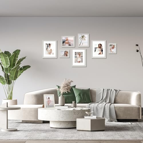 Image of iRahmen 5x7 Picture Frame Set of 4, Cream Rustic Retro Photo Frame with Real Glass, 5 x 7 Picture Frames for Wall Mount and Tabletop Display