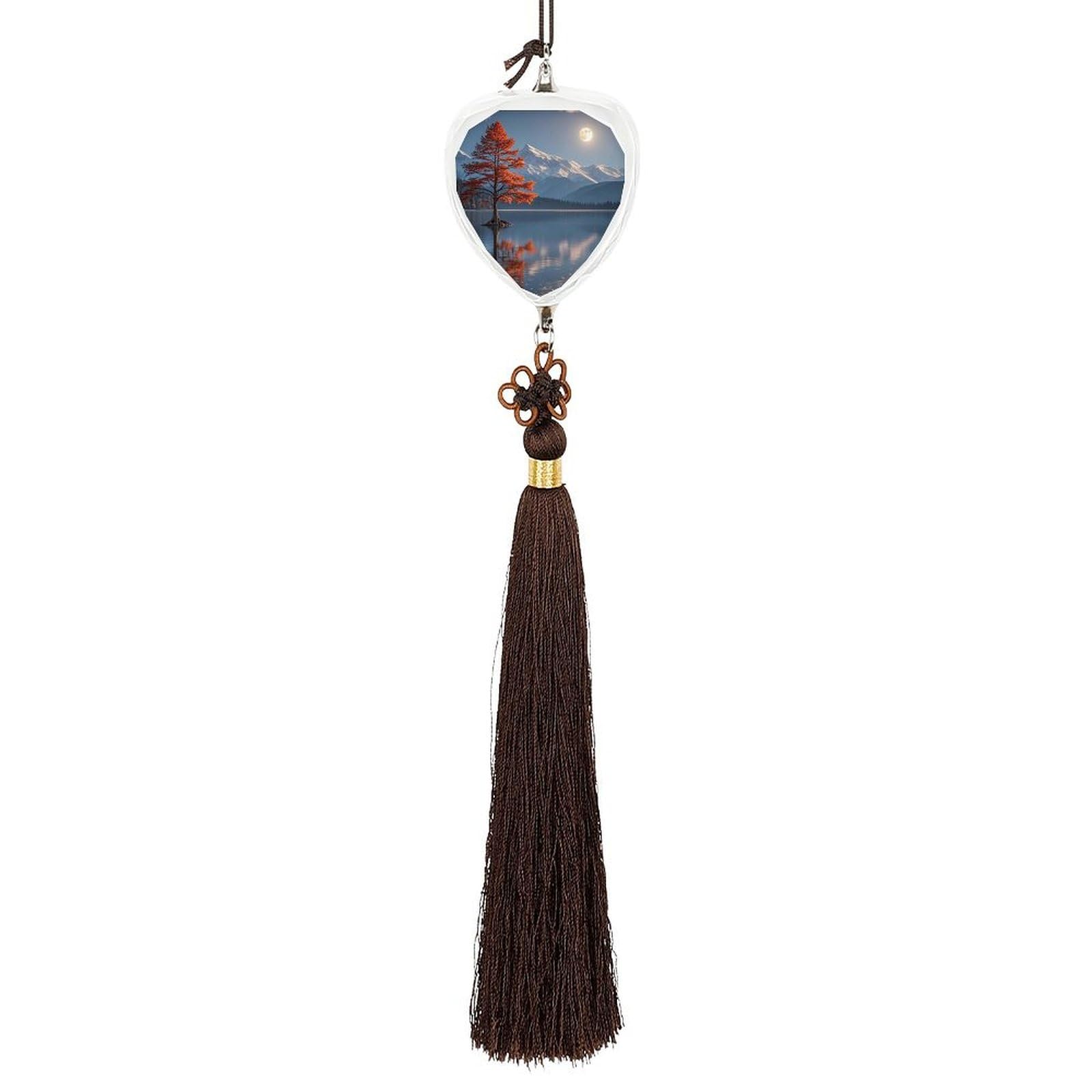 Crystal Auto Pendant Charms Love Crystal Car Rear View Mirror Charms Red Tree Lake Moon Auto Hanging Interior Ornament Pendant Car Interior Accessories for Women Men CarCharms Decor