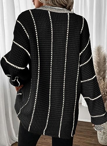 Image of Dokotoo Womens Oversized Striped Tunic Sweaters Casual V Neck Long Sleeve Color Block Knit Pullover Jumper Tops