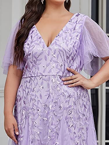 Image of Ever-Pretty Women's Sequin V Neck Plus Size Formal Dresses Evening Gown | Short Sleeve, A-Line, Empire Waist, Plus Size Mother of the Bride Dresses, Plus Size Gala Dress