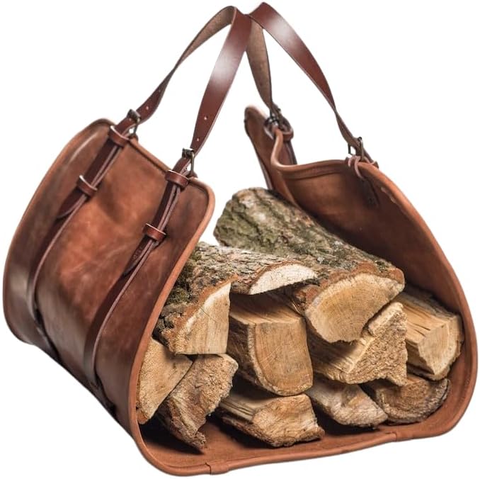 Personalized Premium Leather Firewood Log Carrier - Luxury Handcrafted Heavy-Duty Bag for Wood Carrying - Ideal for Outdoors, Indoor and Camping - Customized