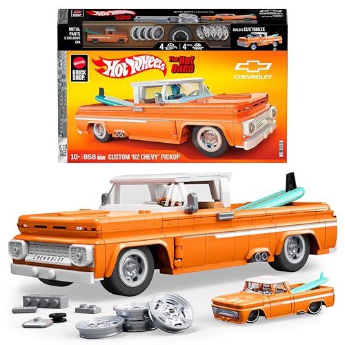 Mattel Brick Shop Hot Wheels Coffret de Construction Custom Chevy Pickup 1962 de Mattel Brick Shop, série Elite avec 858 pièces, pour les collectionneurs...