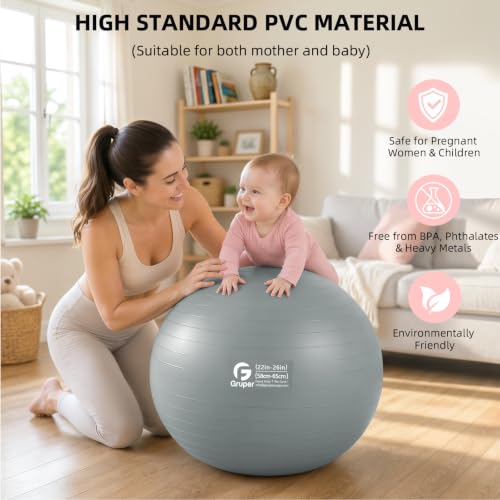 Image of Gruper Exercise Ball, Extra Thick Yoga Ball for Working Out, Yoga & Pregnancy, 4 Sizes Anti-Burst Balance Ball with Foot Pump for Pilates, Physical Therapy & Fitness