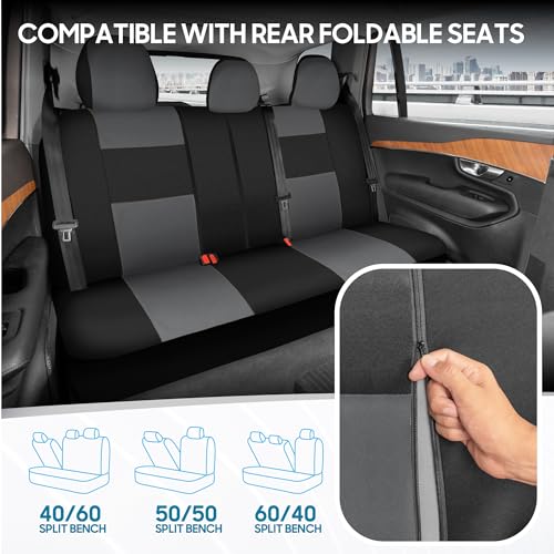Image of BDK OS-309-GR kam PolyPro Black Covers with Gray Accents, Set Front and Rear Bench Seat Protectors with Full Coverage for Car Truck Van and SUV