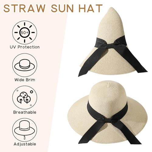 Image of Beach Hat for Women, Wide Brim Sun Straw Hats for Women, Sun Hat Womens UPF 50+ UV Protection, Floppy Foldable Summer Hats