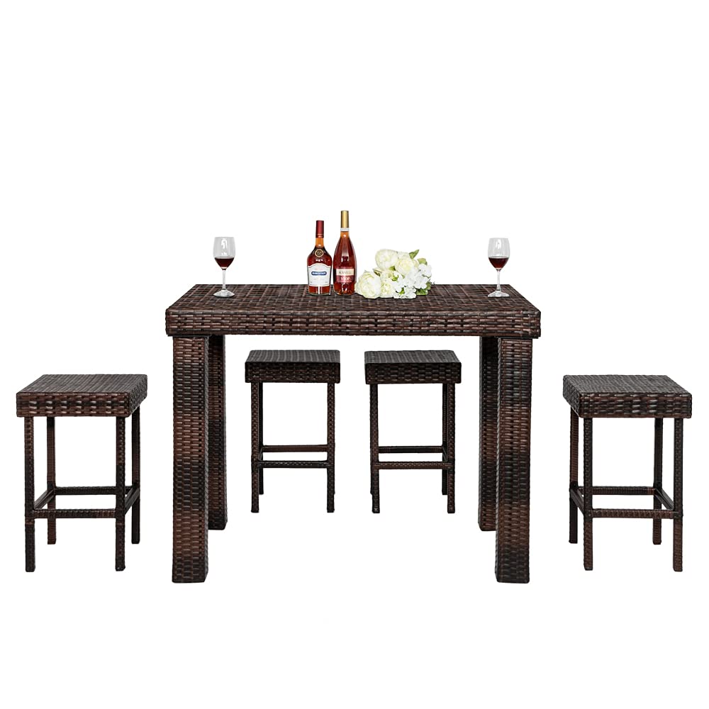 Buy Henf 5 Piece Patio Rattan Dining Table Stool Set, Outdoor Patio