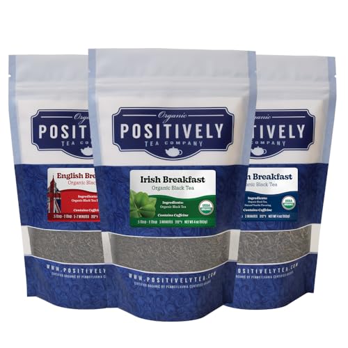 Image of Positively Tea, Organic Breakfast Tea Sampler, Loose Leaf, 4 Ounce, 3 Pack