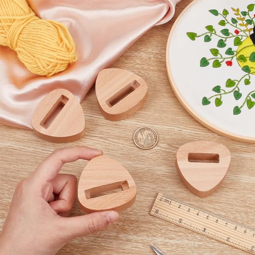 Image of OLYCRAFT 4pcs Embroidery Hoop Display Stand Triangle Wood Base 2.2 x 2.2 Inch Embroidery Hoop Wood Hoop Easels Embroider Hoop Holder Accessories for Embroider Cross Stitch Stand Decor