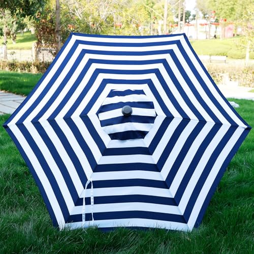 Image of Blissun 7.5 ft Patio Umbrella, Yard Umbrella, Outdoor Market Umbrella with Push Button Tilt Crank (Blue&White)