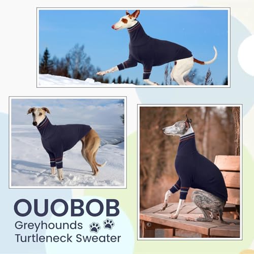 OUOBOB Greyhound Hundepullover, Italienischer Windhund Mantel für kleine Hunde, Whippet Pullover Rollkragenpullover Stretchy Knit Sweatshirt, Greyhound Pyjamas Windhunde Jumpsuit für kaltes Wetter M