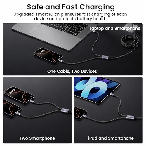 Image of MX 2 in 1 Type-C to Dual Type-C Cable 1M, 100W PD Fast Charging & Data Sync, Splitter Cord for MacBook Air /Pro, iPad, Samsung Galaxy, Laptop, Tablet, Power Bank & Compatible Devices