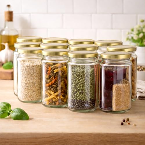 Image of Pure Source India 750ML Glass Storage Jar with Metal Lid - Clear Reusable Container for Pantry, Kitchen & Home Organization (Set of 8)