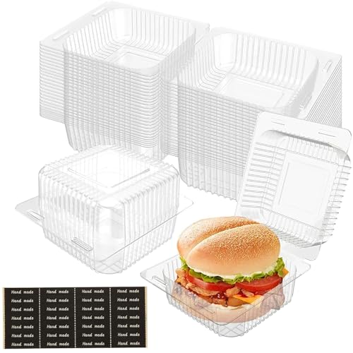 LISHINE 200 Pack Clear Plastic Hinged Take Out Containers Disposable Clamshell Food Containers To Go for Dessert, Cakes, Cookies, Salads, Pasta, Sandwiches (5.3x4.7x2.8 in)