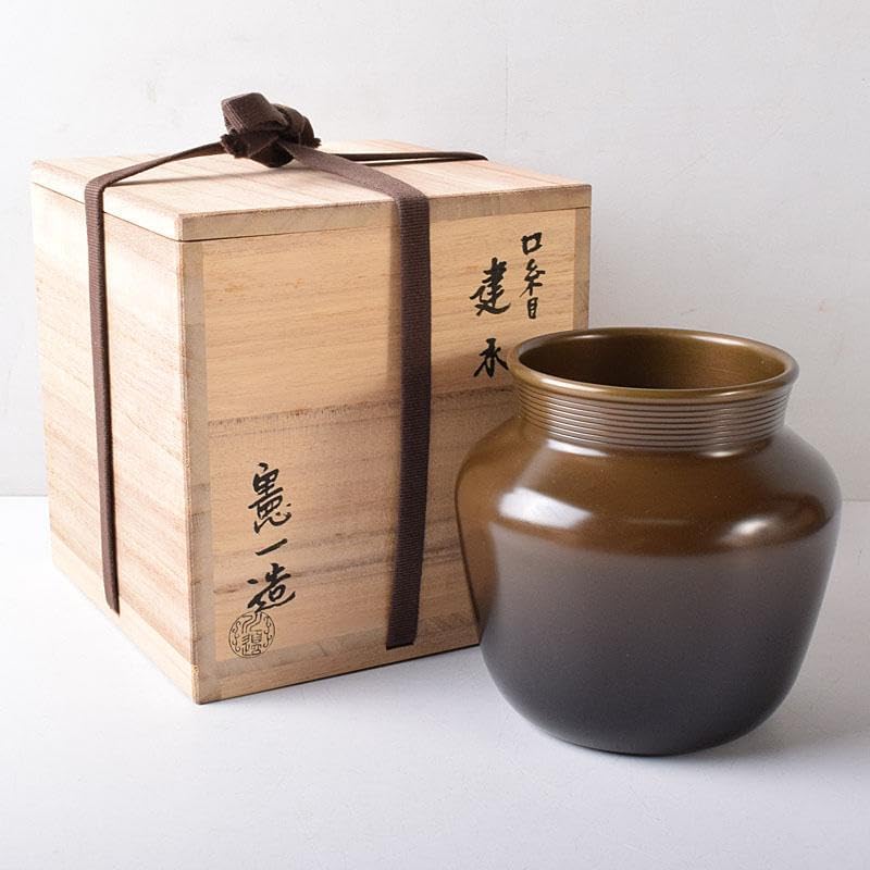 茶道具　釜師　川邊憲一(三代庄造)造　唐銅　口糸目　建水　共箱　N　R8397 茶道具 釜師 川邊憲一三代庄造造 唐銅 口糸目 建水 共箱