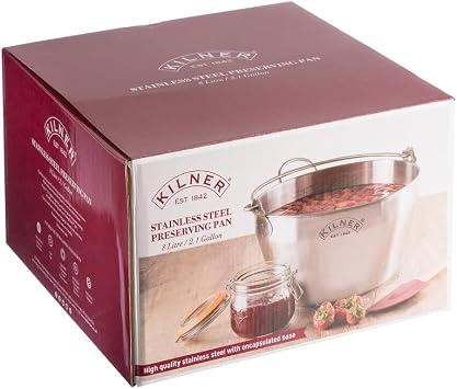 Kilner 8 Litre Stainless Steel Preserving Pan with Encapsulated Base Ideal for Jam, Chutneys, Soups and Stews | Simmers large batches of homemade jams, chutneys, soups and stews evenly with efficient heat distribution.