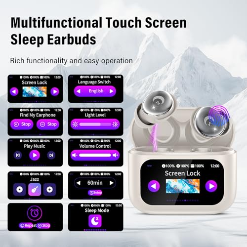 Image of Sleep Earbuds Bluetooth 5.4 in Ear Smart Touch Screen Ear Buds, 48H Playtime Mini Sleep Headphones Small Design for Side Sleepers, 5 EQ Modes, Crystal-Clear Calls, IPX7 Waterproof Earphones Off White