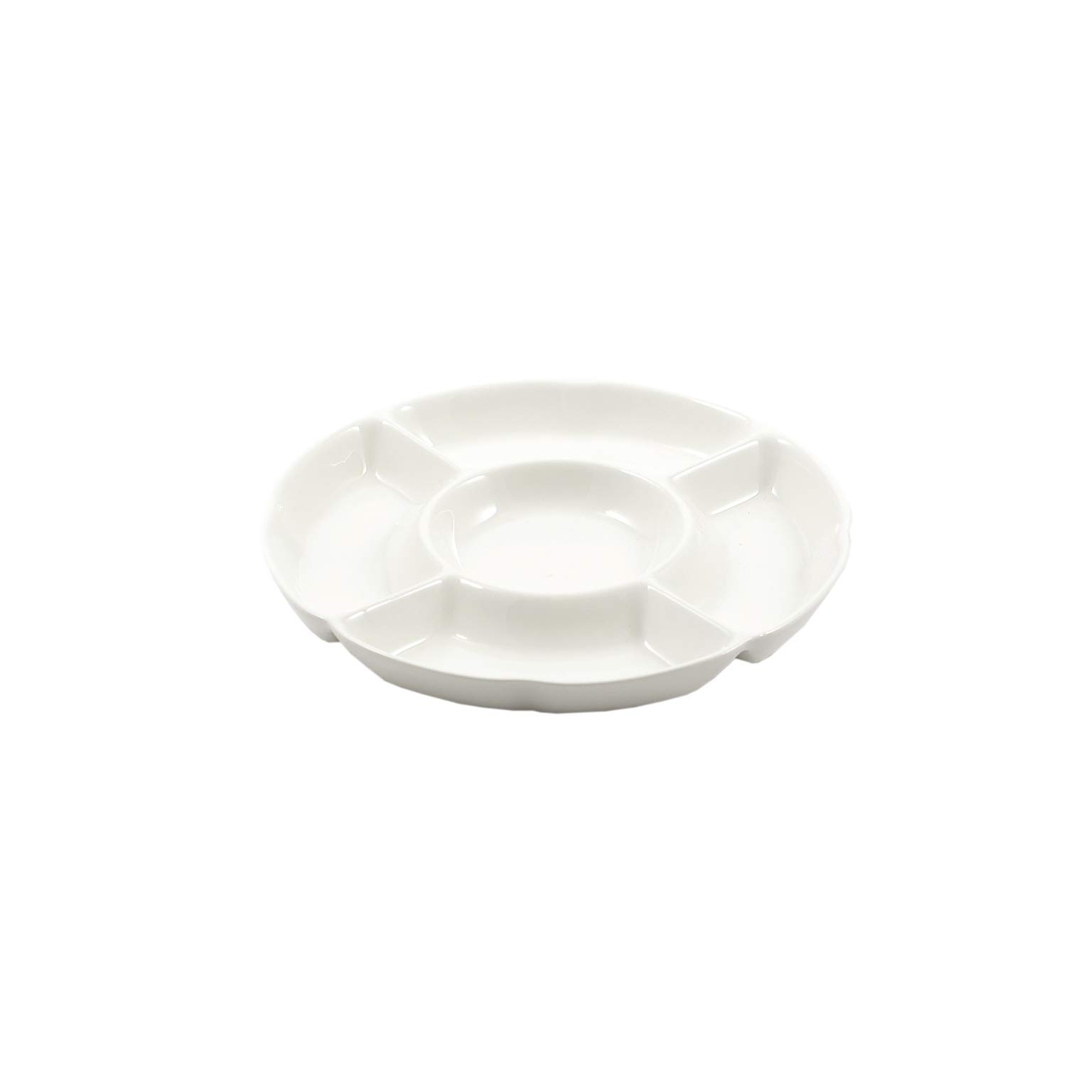 la Porcellana Convivio Round Serving Plate 5 Parts cm 25,5 in Gift Box, Porcelain White, 20.3 x 20.3 x 5.8 cm