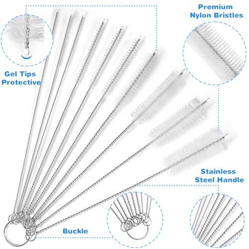 Image of Ixiaoyoo 11 Pcs Cleaning Brushes Set, 8 Inch + 60 Inch Cleaner Brushes | White Nylon Brushes Kit for Bottles, Tumbler, Sippy Cups, Pet Waterers, Drinking Straws, Pipes, Sink Drain, Fish Tank, Hose