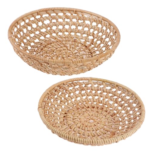 VINTORKY 2pcs Rattan Storage Basket Bread Serving Snack Nuts Basket Pantry Storage Baskets Dried Fruit Tray Fruit Service Tray Fruit Decor Woven Bread Basket Centerpiece Serving Bowls Toy