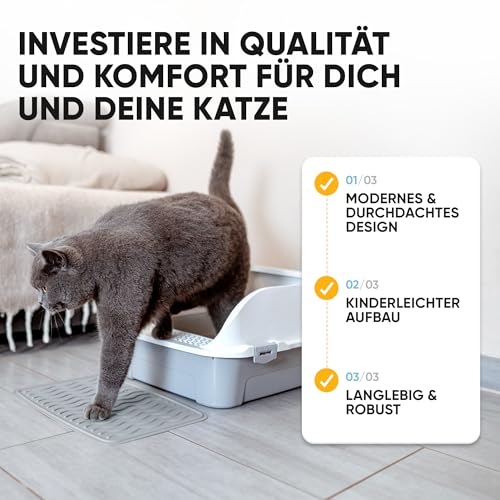 CROPLAS Katzenklo offen groß ohne Deckel,Katzenklo hoher Rand mit Streumatte & Schaufel, große Katzentoilette hoher Rand, cat Litter Box, Katzen klo,cat Toilet,Katzen toiletten, kedi tuvaleti, weiß