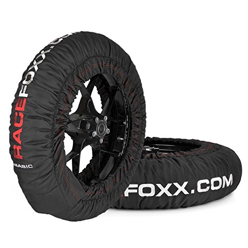 RACEFOXX Basic Reifenwärmer Tyre Warmers 100° C Heiztemperatur Superbike, 120/17 vorne und 180 bis 200/17 hinten Motorrad Rennsport Rennstrecke Reifen