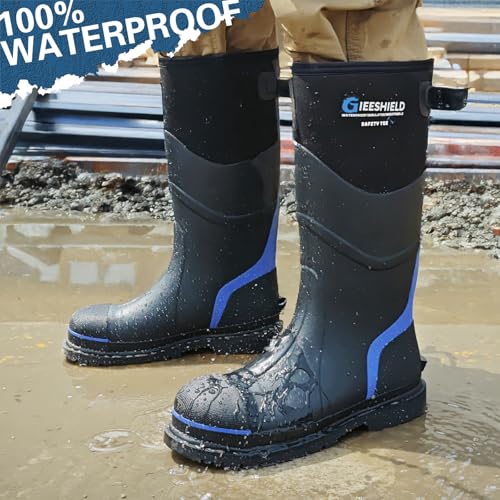 Rubber Work Boots for Men, Waterproof Neoprene Hunting Boots with Steel Shank, Durable Anti-Slip Outdoor Rubber Boots for Farming, Construction, and Industrial Work4
