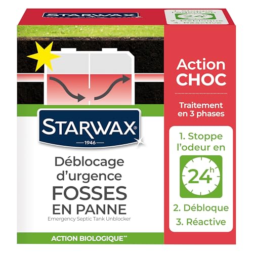 STARWAX Déblocage d’Urgence Fosse Septique – Action Choc Biologique 3 Phases – Stoppe les Odeurs en 24h – Débouche & Relance l’Activité – 3...