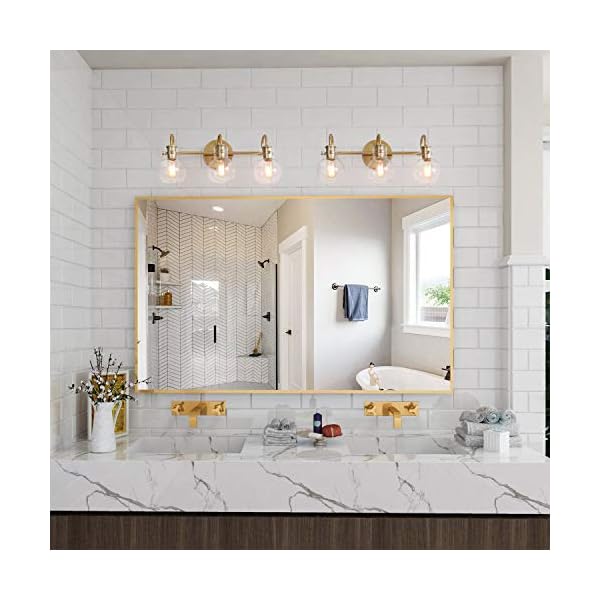 KSANA Goldfarbene Badezimmer-Leuchten mit transparentem Glasschirm, 55,9 x 17,8 x 22,9 cm – Bild 4