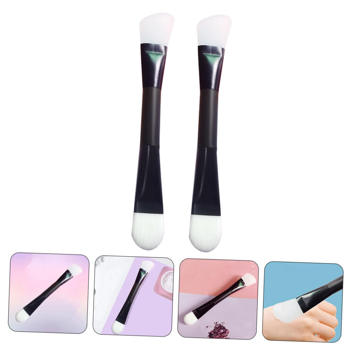 CALLARON 2-heads Mask Brush Face Mask Applicator Silicone Brush Synthetic Hair Clay Face Tool for Facials