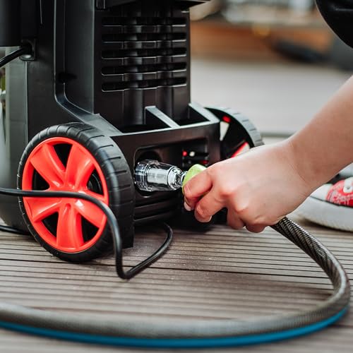 LEHMANN Jukon Hogedrukreiniger, 1600 W, max. 200 Bar Druk, Debiet 480 l/u, Zelfaanzuigend, Met 5 m Hogedrukslang, Pistool, Lansen, en Schuimlans, Ideaal voor Huis, Tuin en Auto - Afbeelding 6