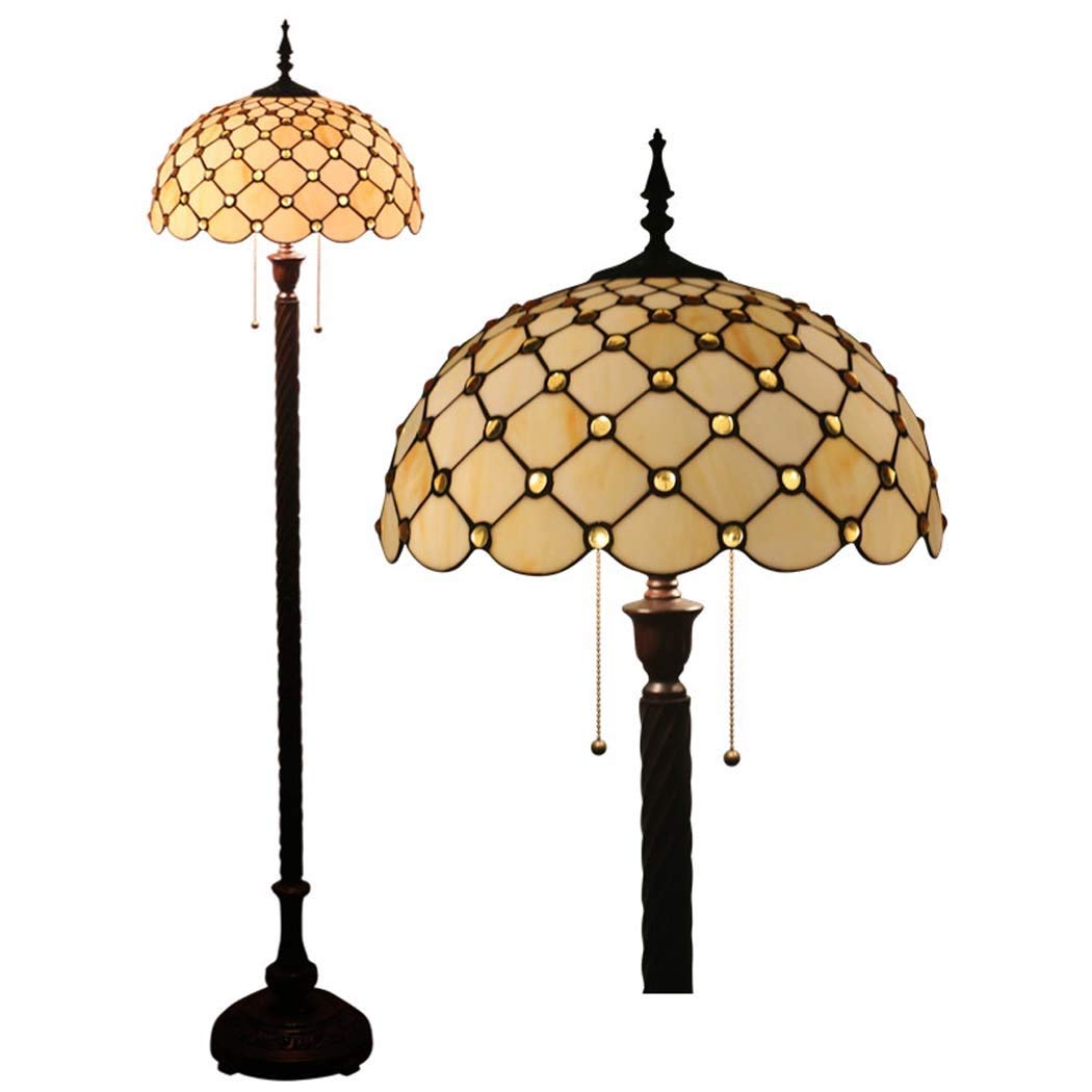 IUokLU 16 Inch Tiffany-Style Stained Glass Shade Floor Lights Vintage ReadStandLight/Bedroom/Office/Cafe, Zipper Switch, E27 (14)