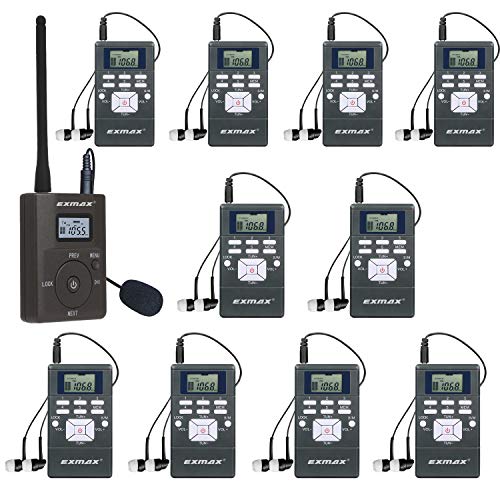 EXMAX EXG-108 DSP Stereo Wireless Headsets FM Radio Broadcast System for Tour Guide