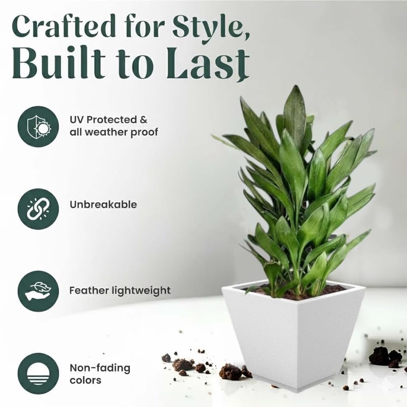 Image of Amazon Brand - Umi 15 Inch Planter Pot | Flower Pot for Indoor & Outdoor Use | Square Shape Planter Pot for Home & Office Decor Balcony & Terrace Gardens (Chorsa, White)