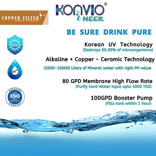 Image of Konvio Neer Copper + UV LED + UF + TDS Adjuster Water Filter and Purifier with High TDS Membrane (Orange)